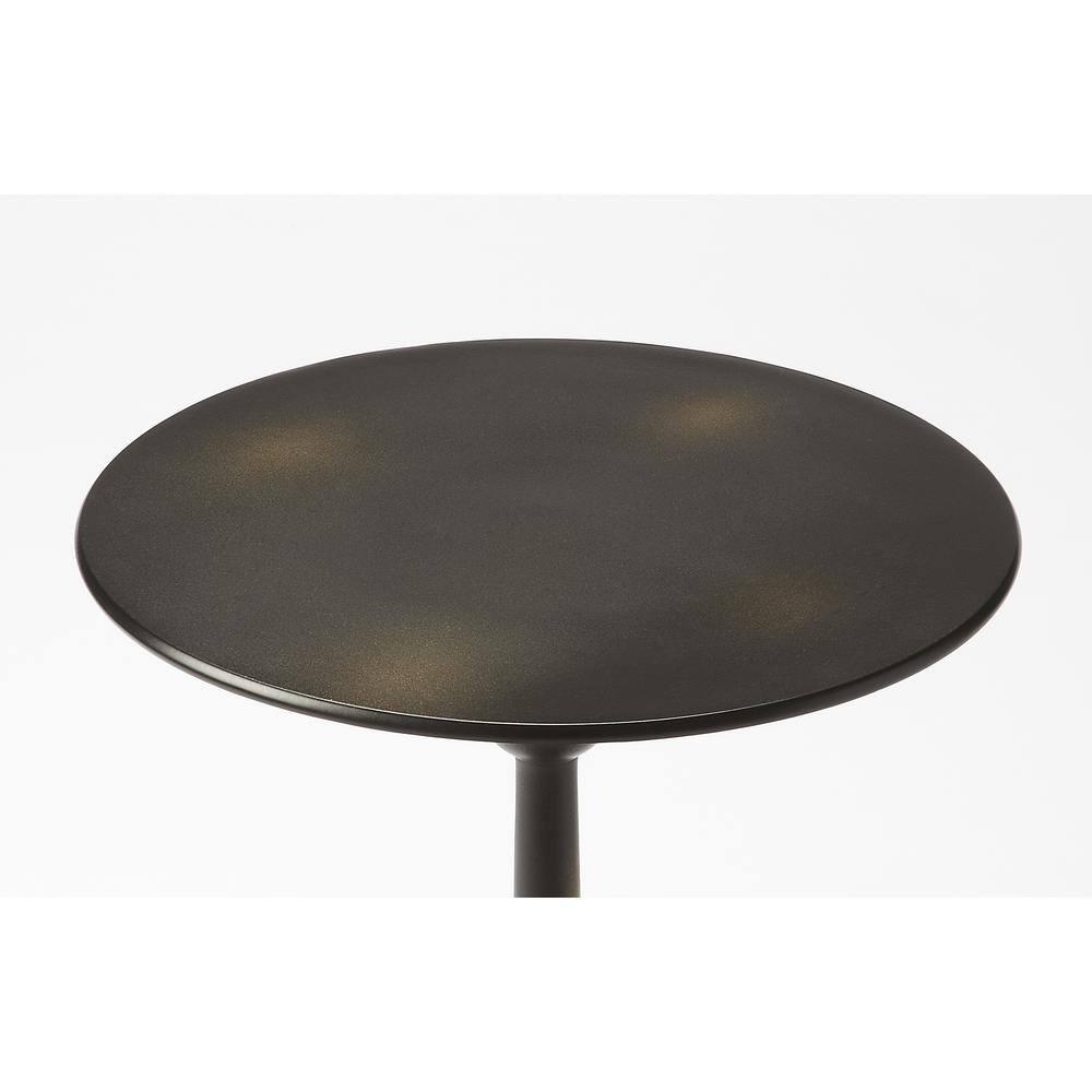 Elegant Round Black Iron and Wood Pedestal End Table