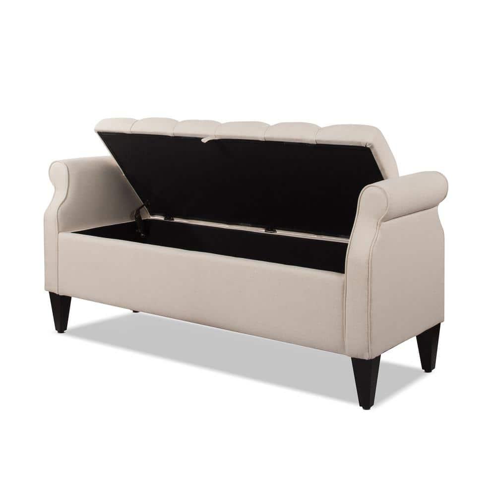 Jacqueline Tufted Roll Arm Storage Bench Sky Neutral