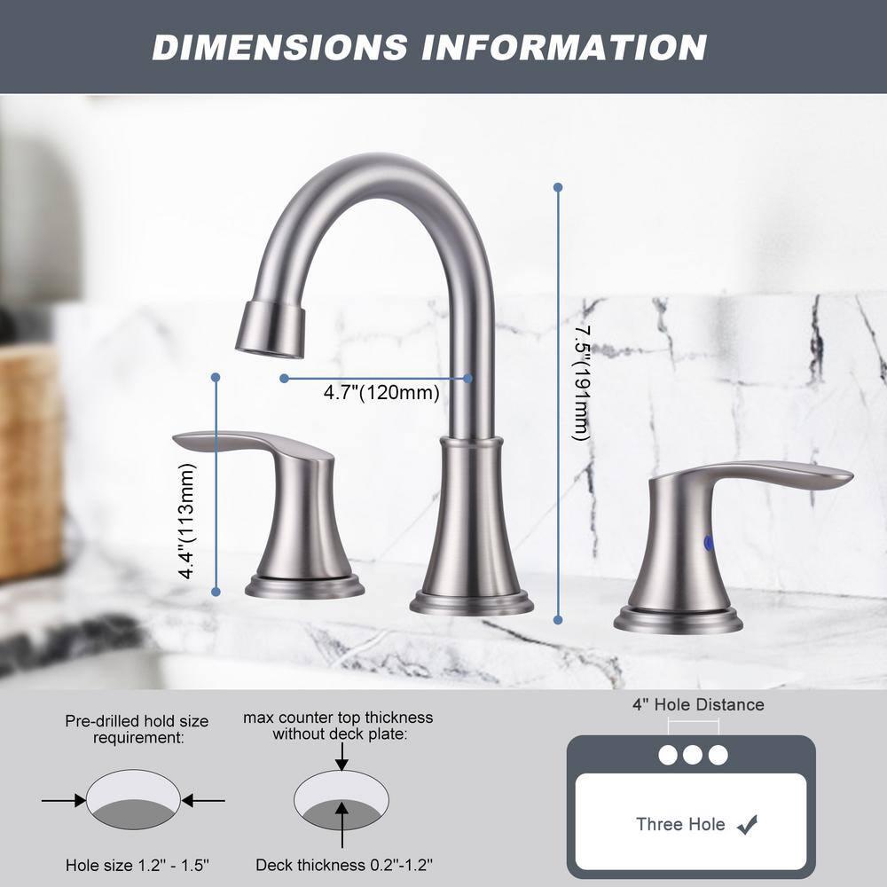 WOWOW 8 in. Widespread Double Handle Bathroom Faucet with Drain Kit Included in Brushed Nickel