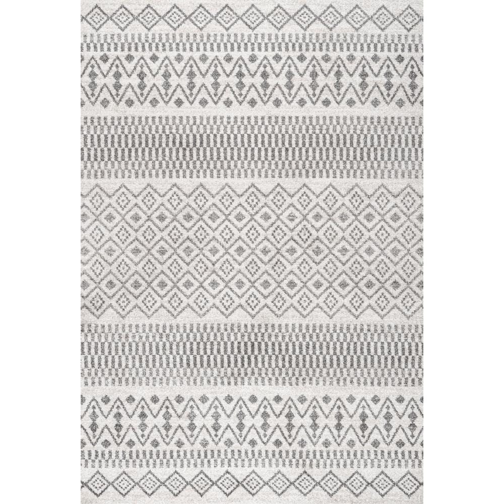 3'x5' Ifrane Berber Geometric Stripe Area Rug, Cream/Gray - JONATHAN Y