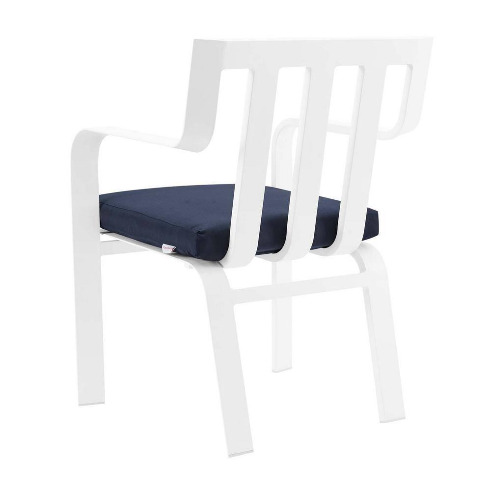 Modway Baxley Stackable Outdoor Patio Aluminum Dining Armchair in White/Navy