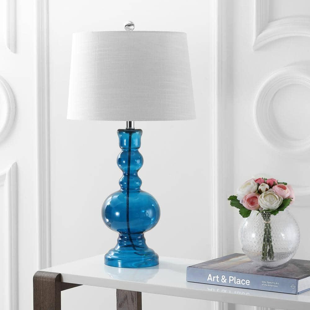 JONATHAN Y JYL1061C-SET2 Genie 28.5" Glass LED Table Lamp, Contemporary, Transitional for living room, dinning room, bedroom, office Bulb Included, Night Blue (Set of 2)