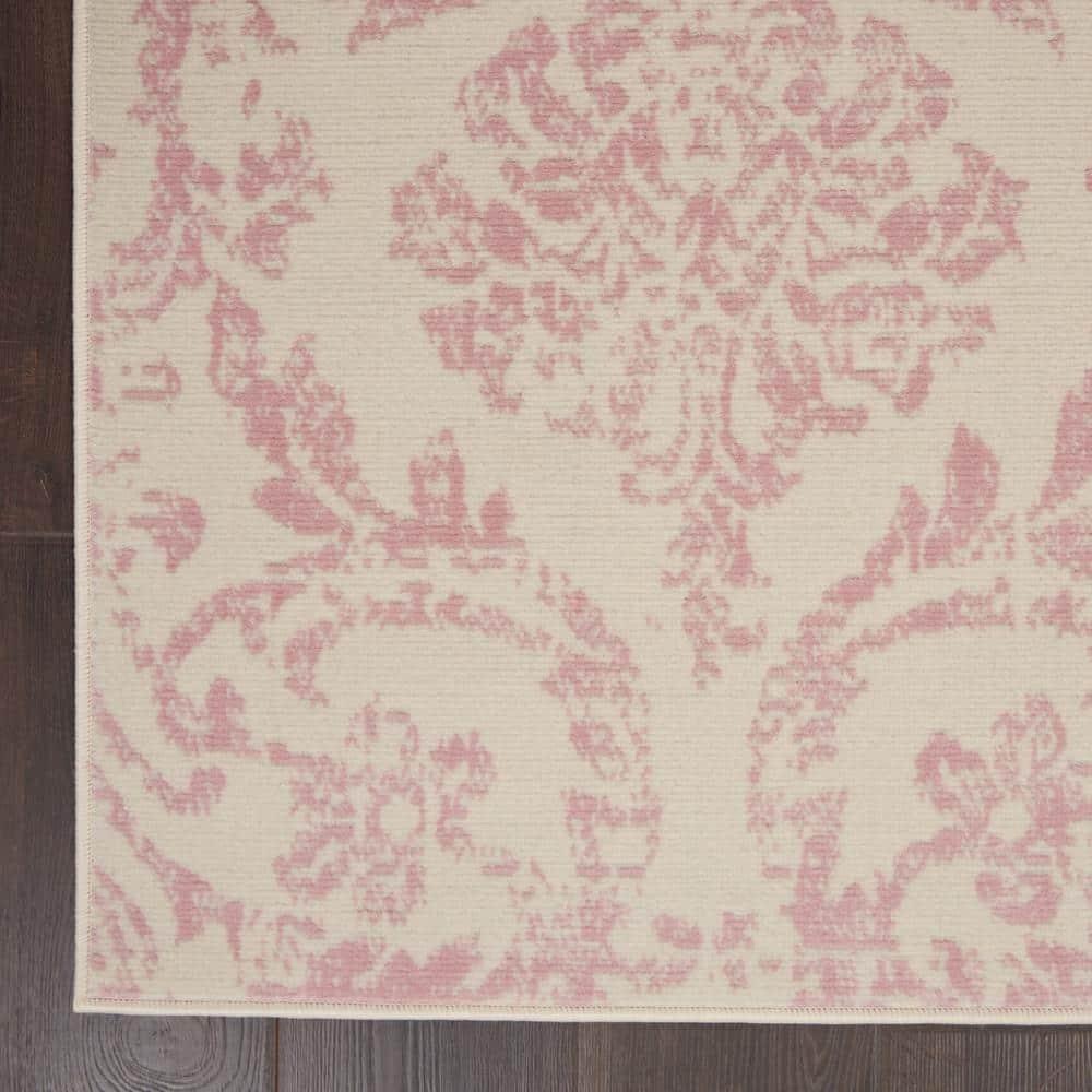 Nourison Jubilant 5'3" x 7'3" (5' x 7') Ivory/Pink Area Rug Farmhouse Vintage Damask by Nourison