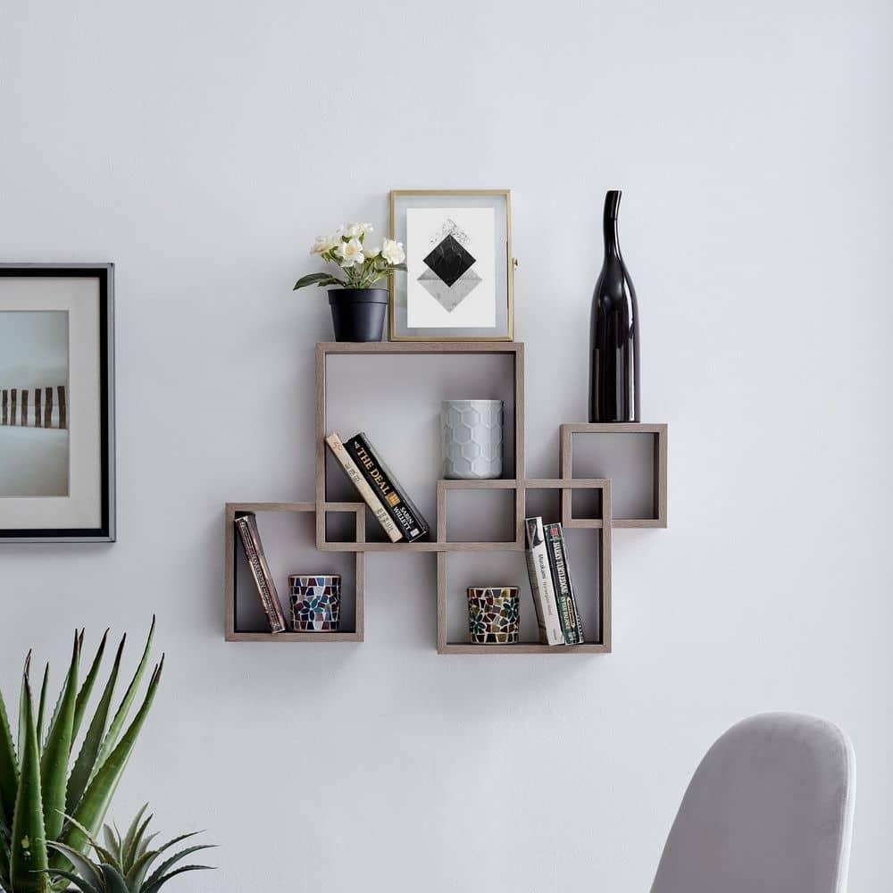 25.5" x 17.75" Intersecting Cube Wall Shelves Weathered Oak - Danya B.