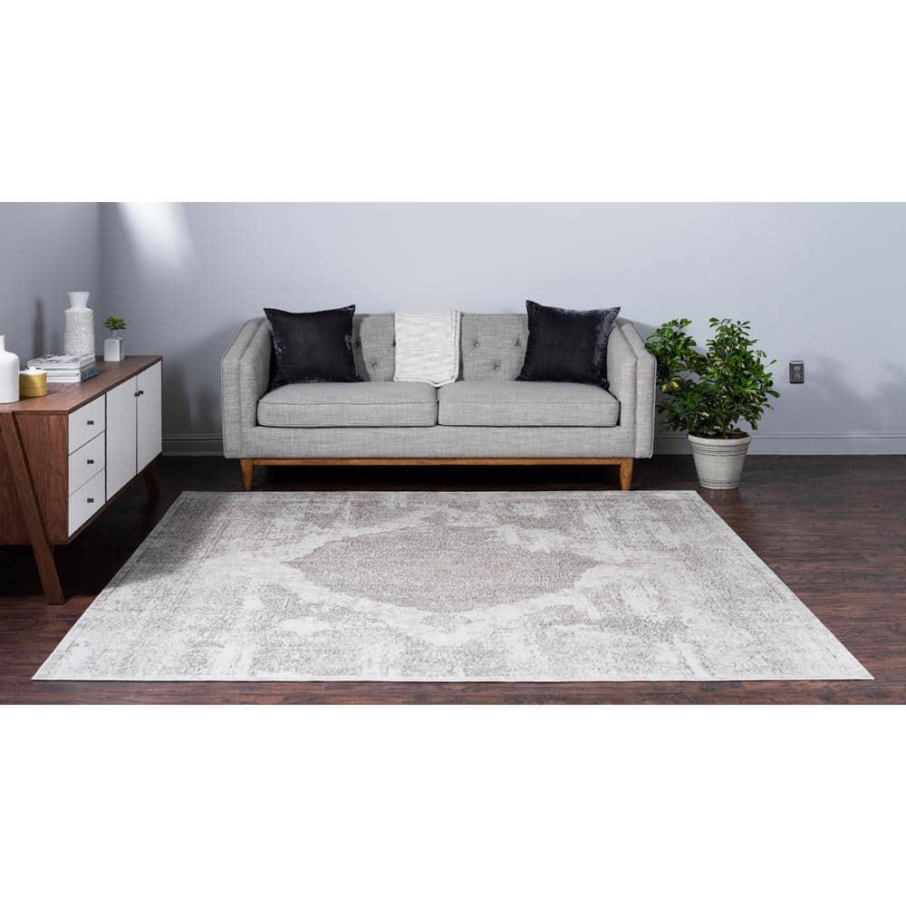 Unique Loom Portland Collection Area Rug - Woodburn (8' Square Ivory/Beige)