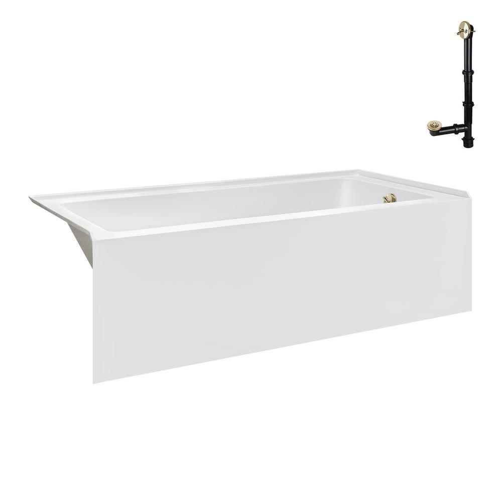 Streamline Bath Streamline 60 in. x 32 in. Acrylic Right-Hand Drain Alcove Bathtub in Glossy White With External Drain NAL-5580-PBR