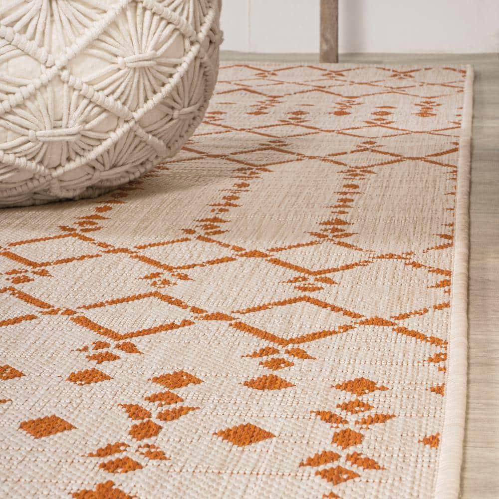 3' x 5' Ourika Moroccan Geometric Textured Weave Indoor/Outdoor Area Rug, Cream/Orange - JONATHAN Y
