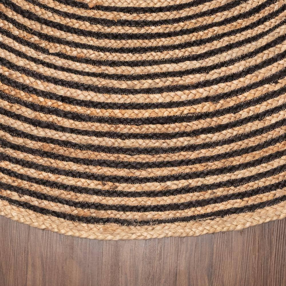 Superior Braided Jute Handwoven Indoor Outdoor Area Rug, 10' Round, Black
