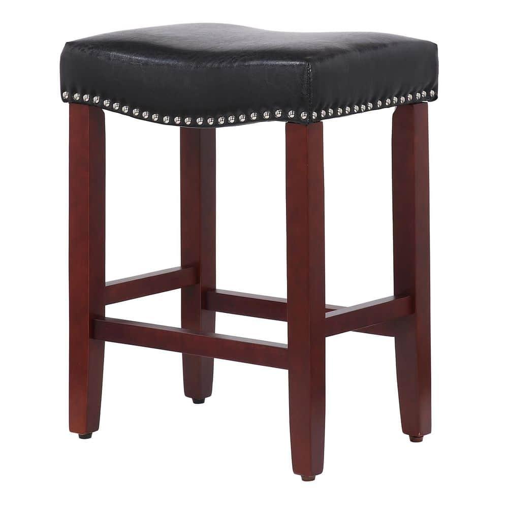 Polytrends Jameson Upholstered Polyester Cherry 24 Inch Counter Stool Cherry/Black Wood Wood Footrest Leather Modern & Contemporary