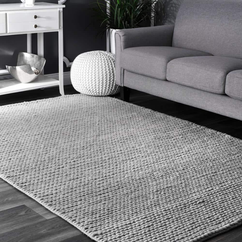 nuLOOM Penelope Braided Wool Light Gray 9' x 12' Farmhouse Area Rug