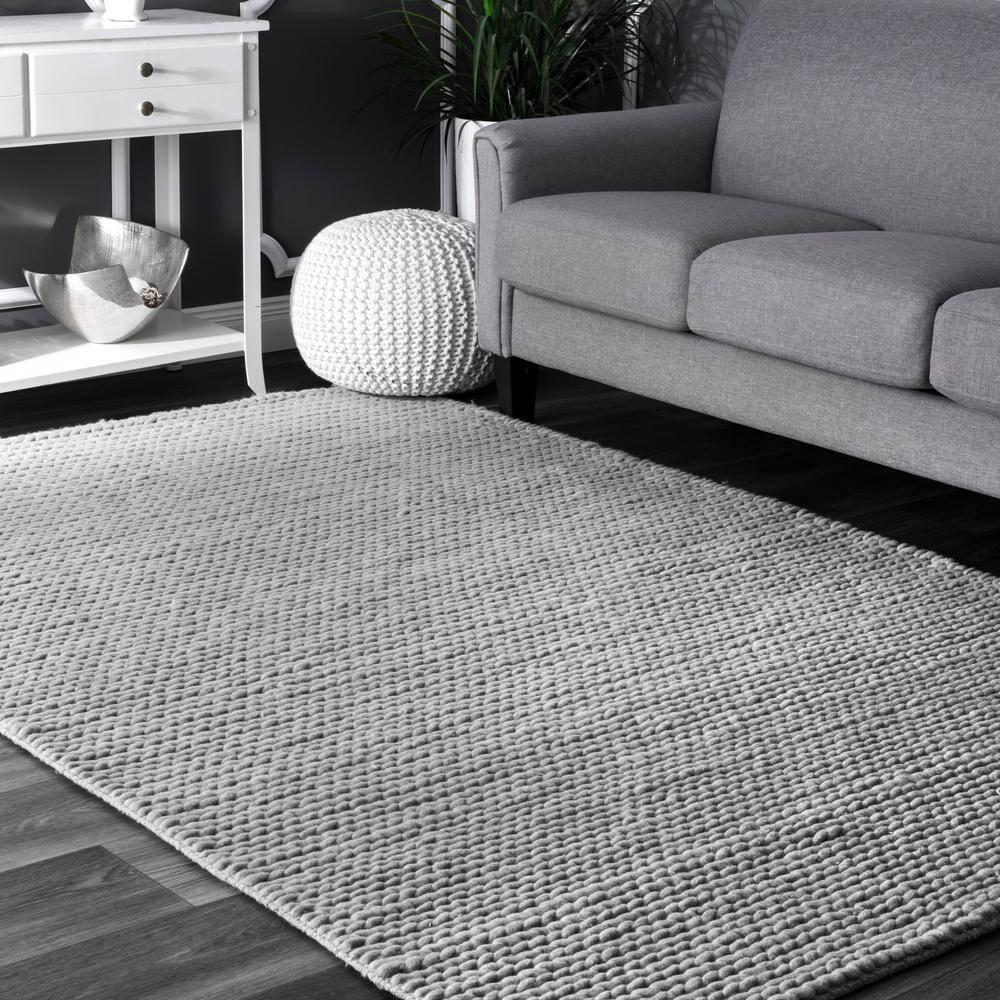 Light Grey Round Braided Wool Handmade Area Rug