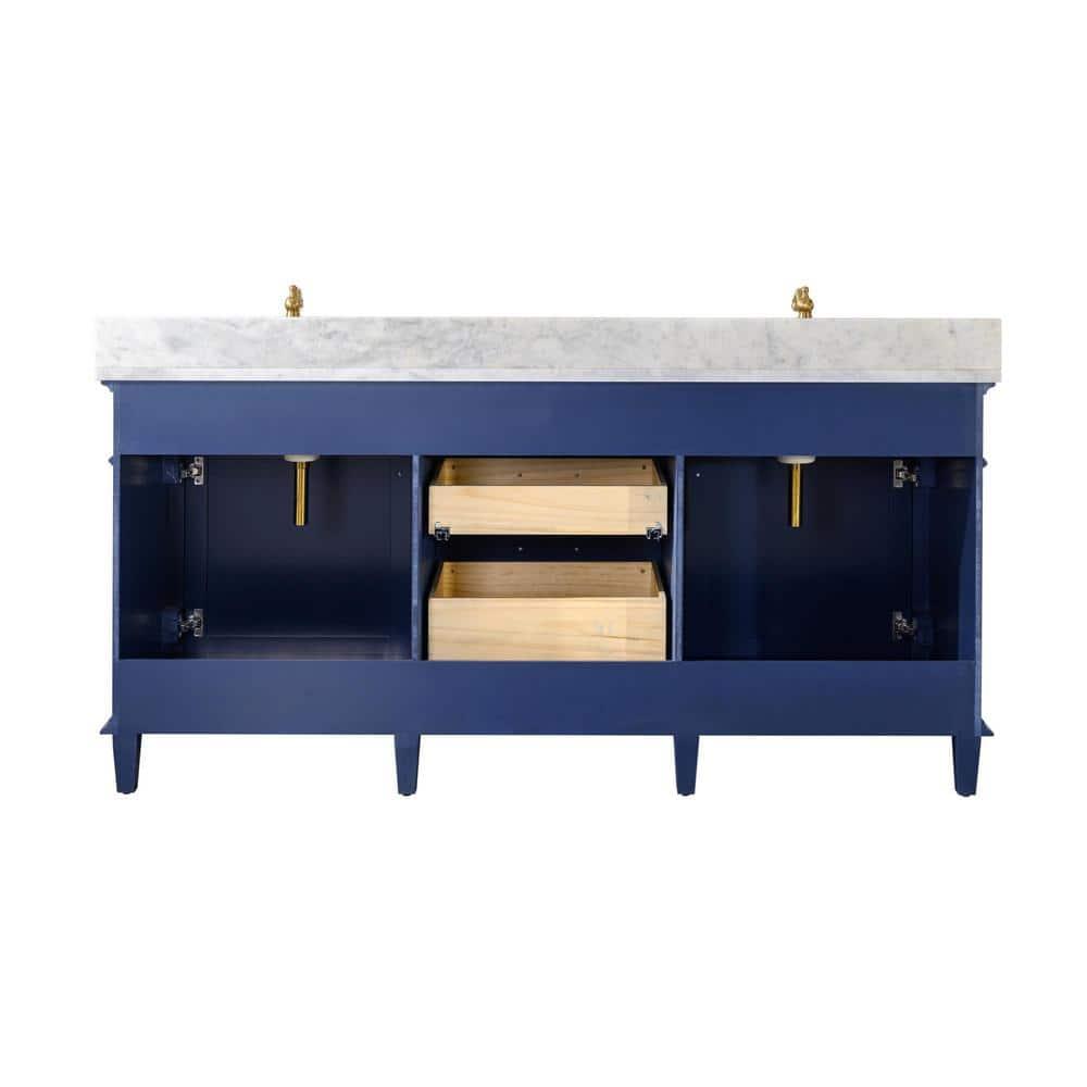 Legion Furniture 3-Drawer Wood & Marble Vanity Cabinet in Blue and White