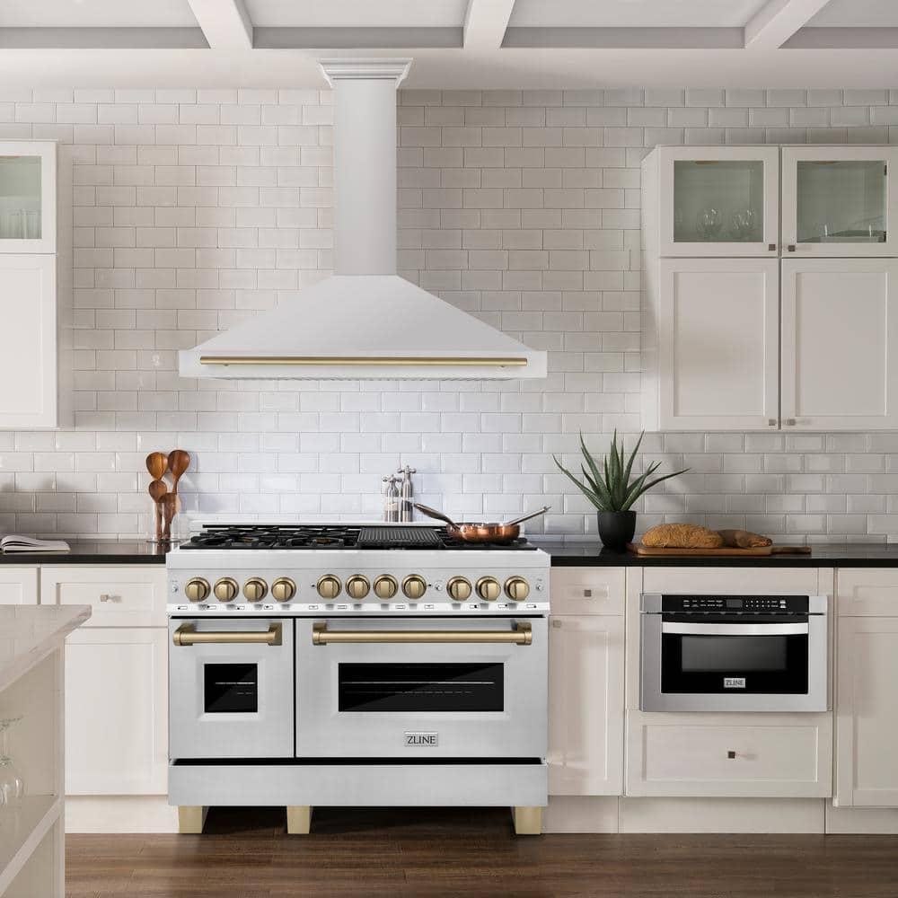 ZLINE 48 in. Autograph Edition Convertible Stainless Steel Range Hood W/ Stainless Steel Shell & Champagne Bronze Accents (KB4STZ-48-CB)