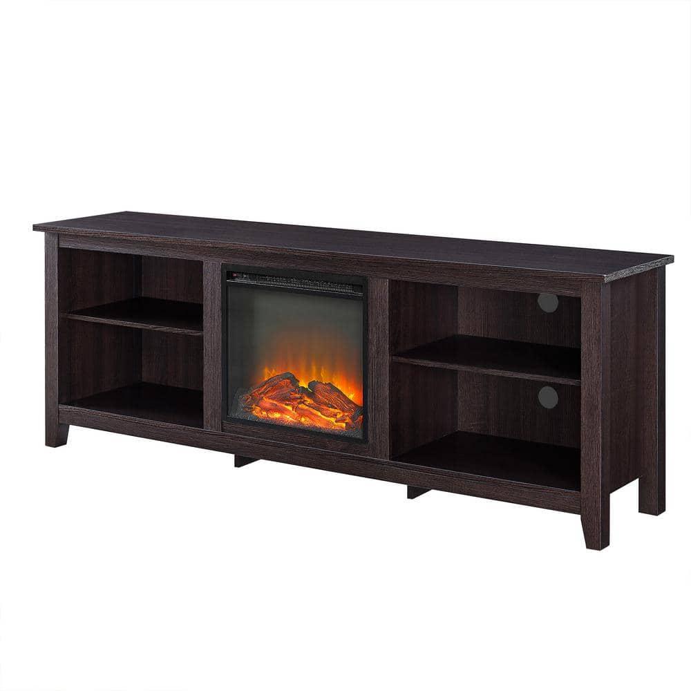 Walker Edison Open Storage Fireplace TV Stand for TVs Up to 80", Espresso