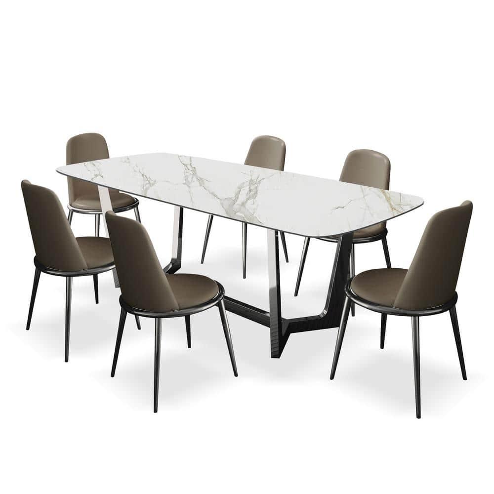 Furniture of America Agorthin Metal 7-Piece Dining Set in Silver