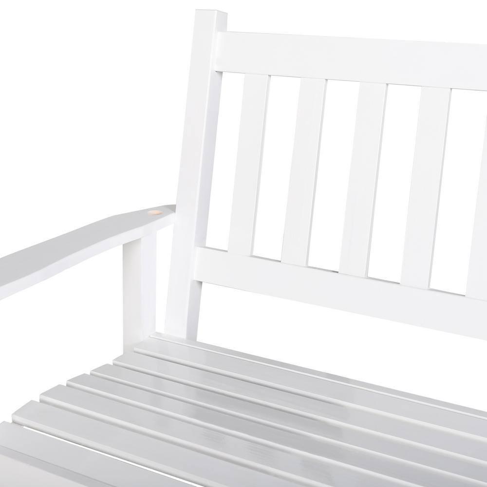 VEIKOUS 2-Seat Outdoor Porch Swing, Hanging Wooden Glider w/Hanging Chains for Patio, Backyard & Garden, White