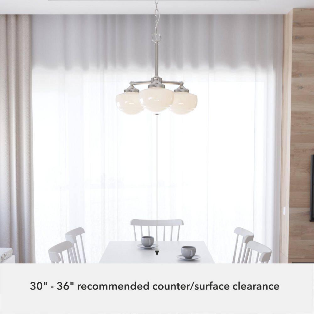 Hunter - Saddle Creek 3-light Brushed Nickel, Medium Size Chandelier, Dimmable, Schoolhouse Style, Candle Shaped, for Bedrooms, Kitchens, Dining, Living Rooms - 19355