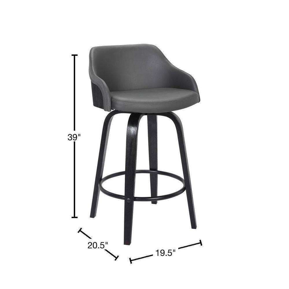30" Alec Bar Height Swivel Barstool Black/Gray - Armen Living: Contemporary, 360-Degree, Low Back