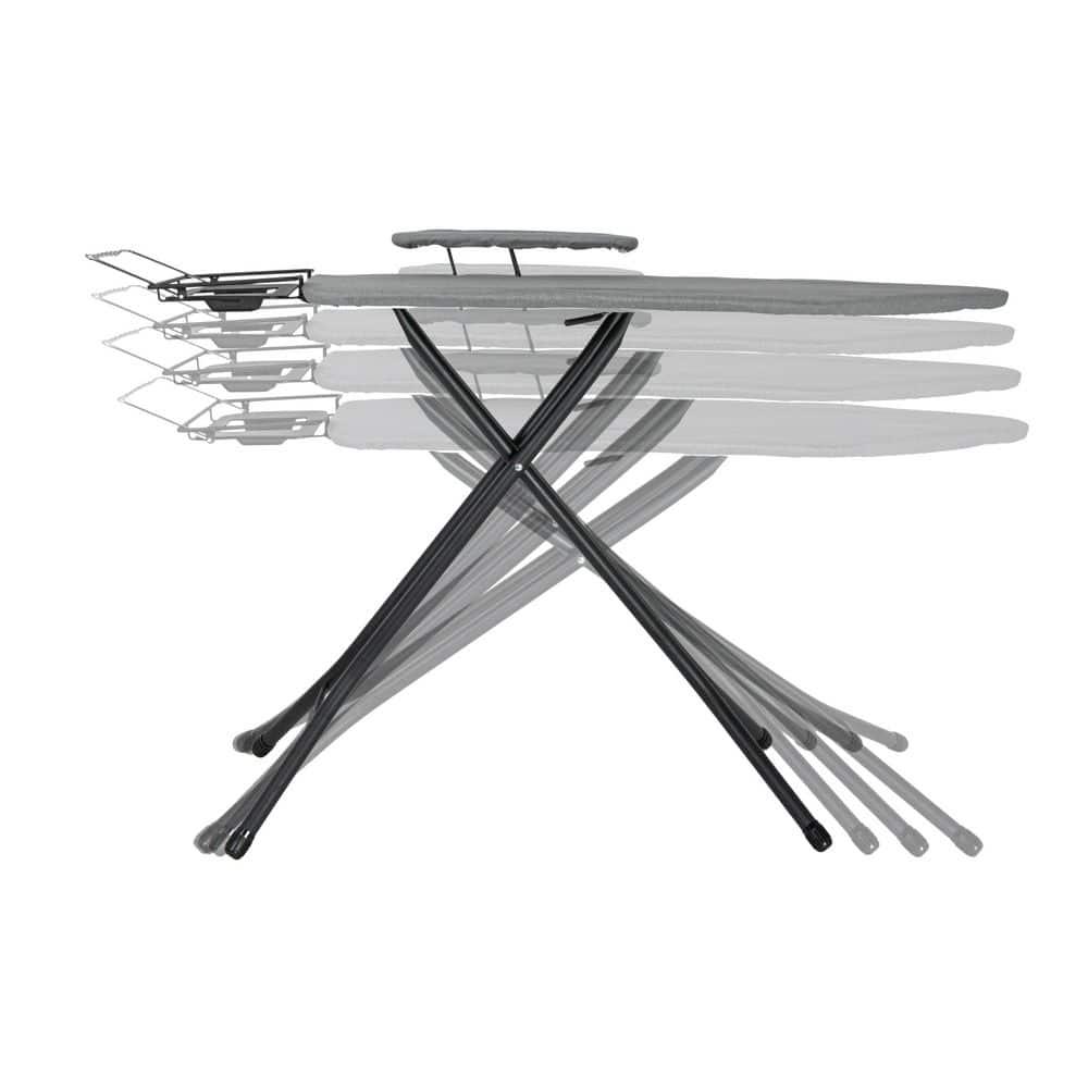 Household Essentials Wide Mega Ironing Board 4-Leg Matte Black Frame Gray Cover: Collapsible Metal, 59" x 18.75", 18.44 lbs
