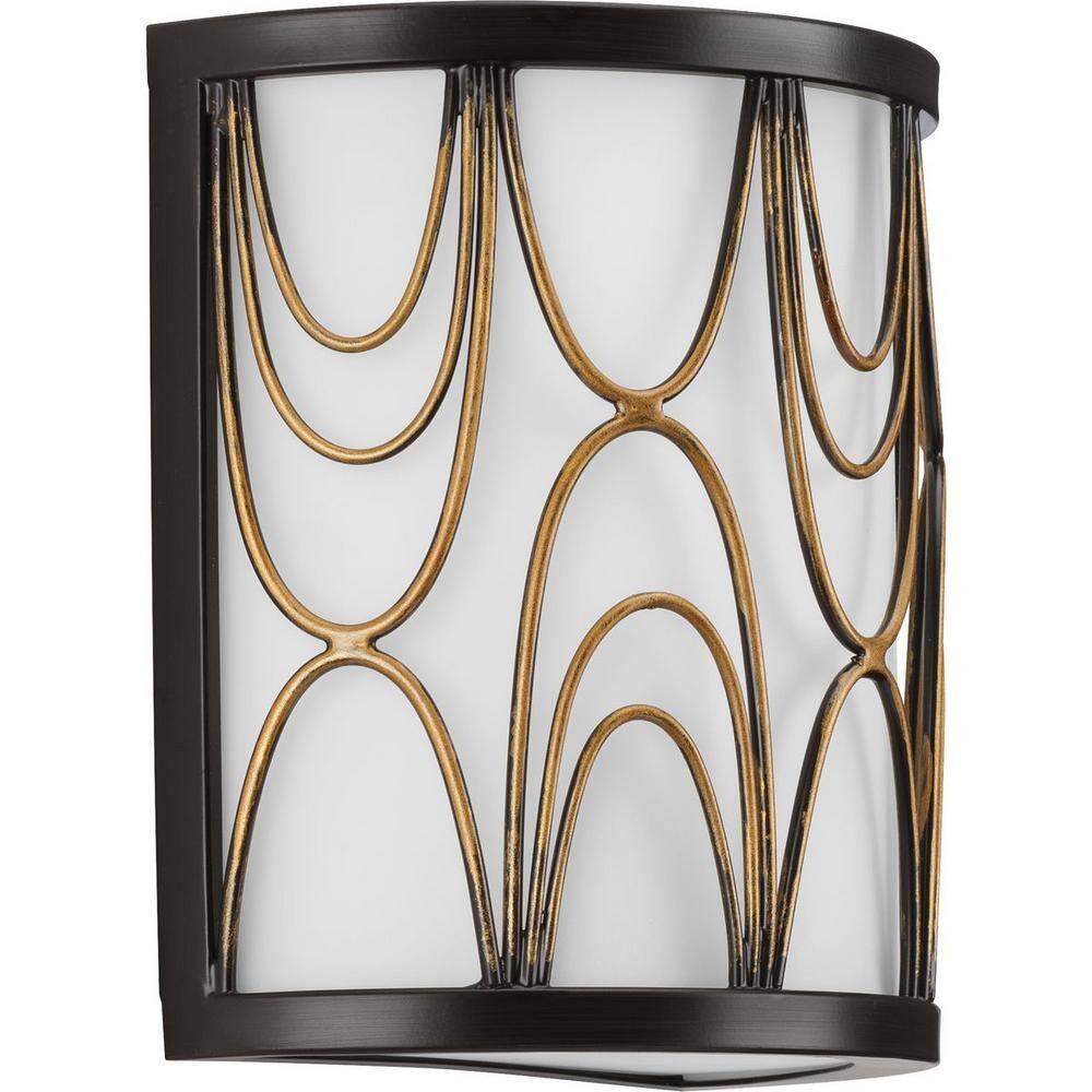 Progress Lighting Cirrine 1-Light Wall Sconce, Antique Bronze, Etched White Glass