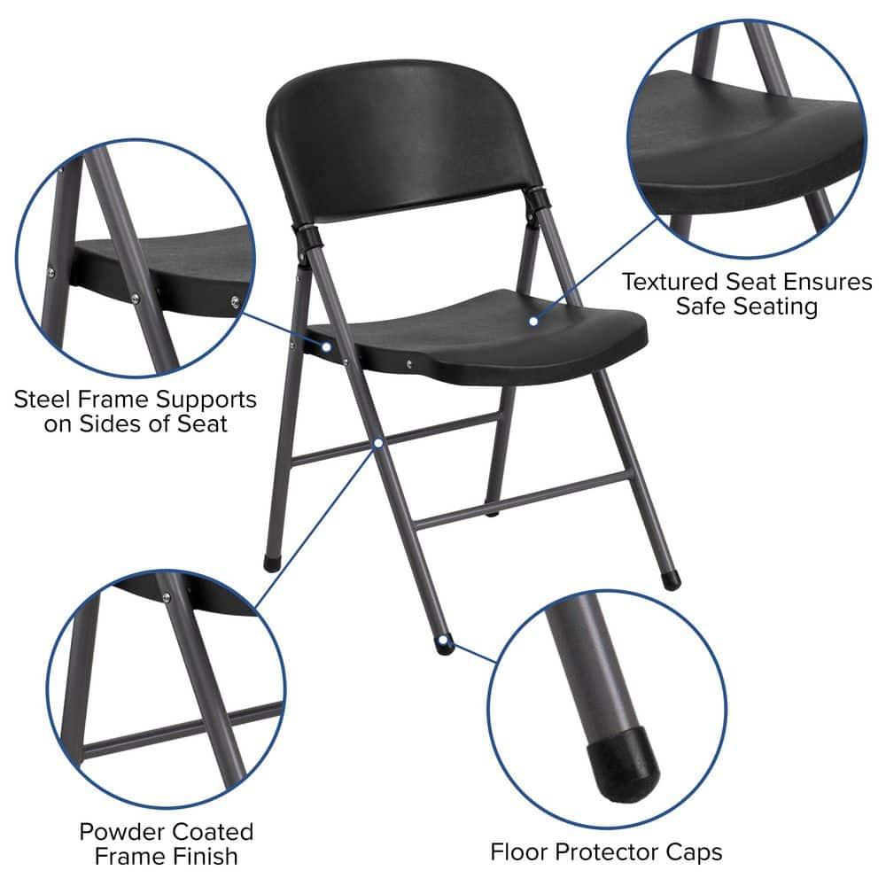 Flash Furniture HERCULES Series 330 lb. Capacity Black Plastic Folding Chair with Charcoal Frame