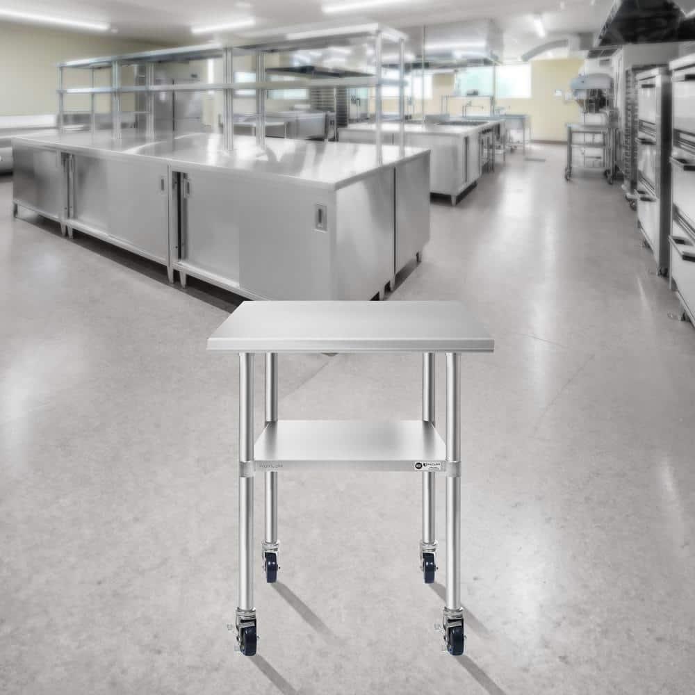 30" D x 34.5" H Stainless Steel Prep Station with Undershelf