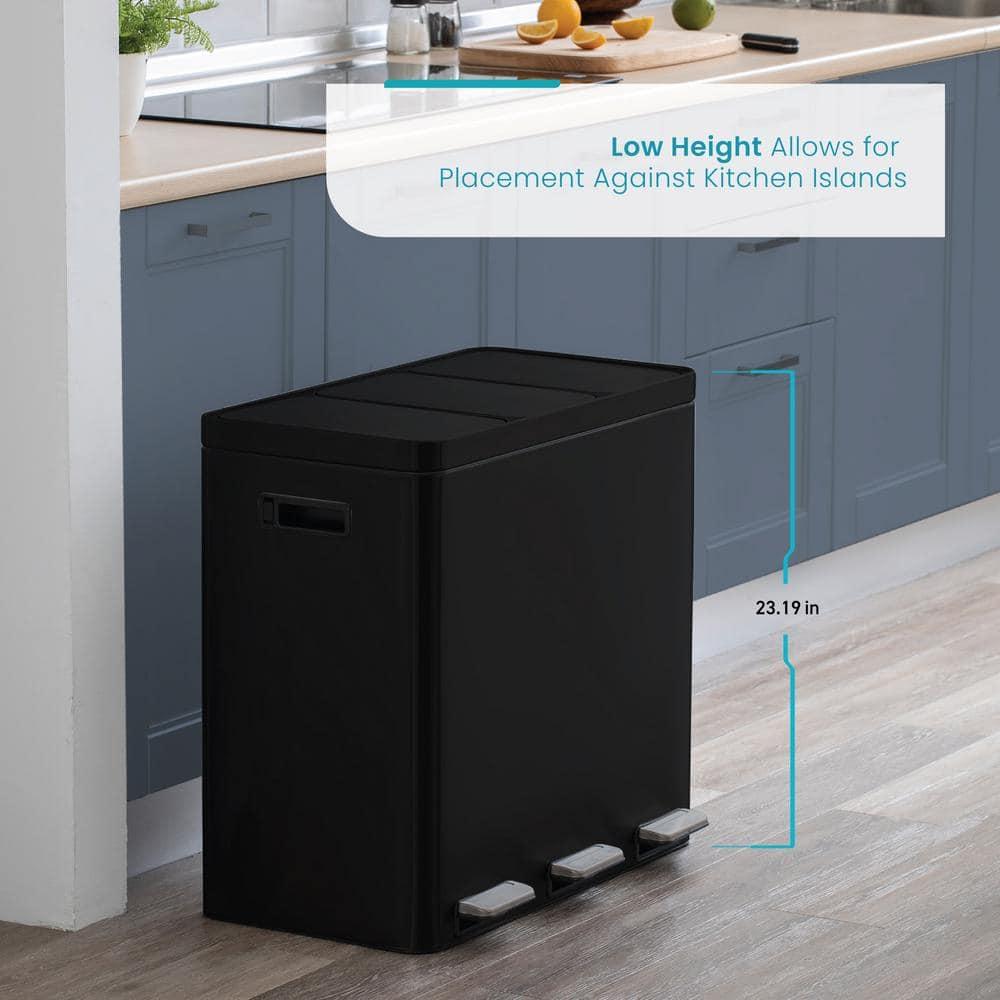Black Stainless Steel 15.8 Gal. Step-On Kitchen Trash Can with Three Compartments