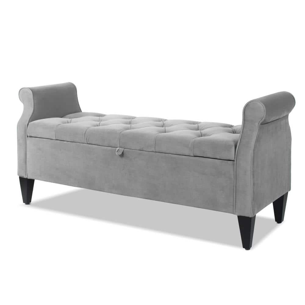 Jacqueline Tufted Roll Arm Storage Bench Grey