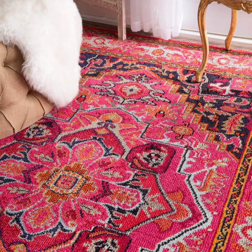 4'x6' Vintage Mackenzie Area Rug Pink - nuLOOM: Medallion Pattern, Low Pile, Indoor, Machine Made, Jute Backing