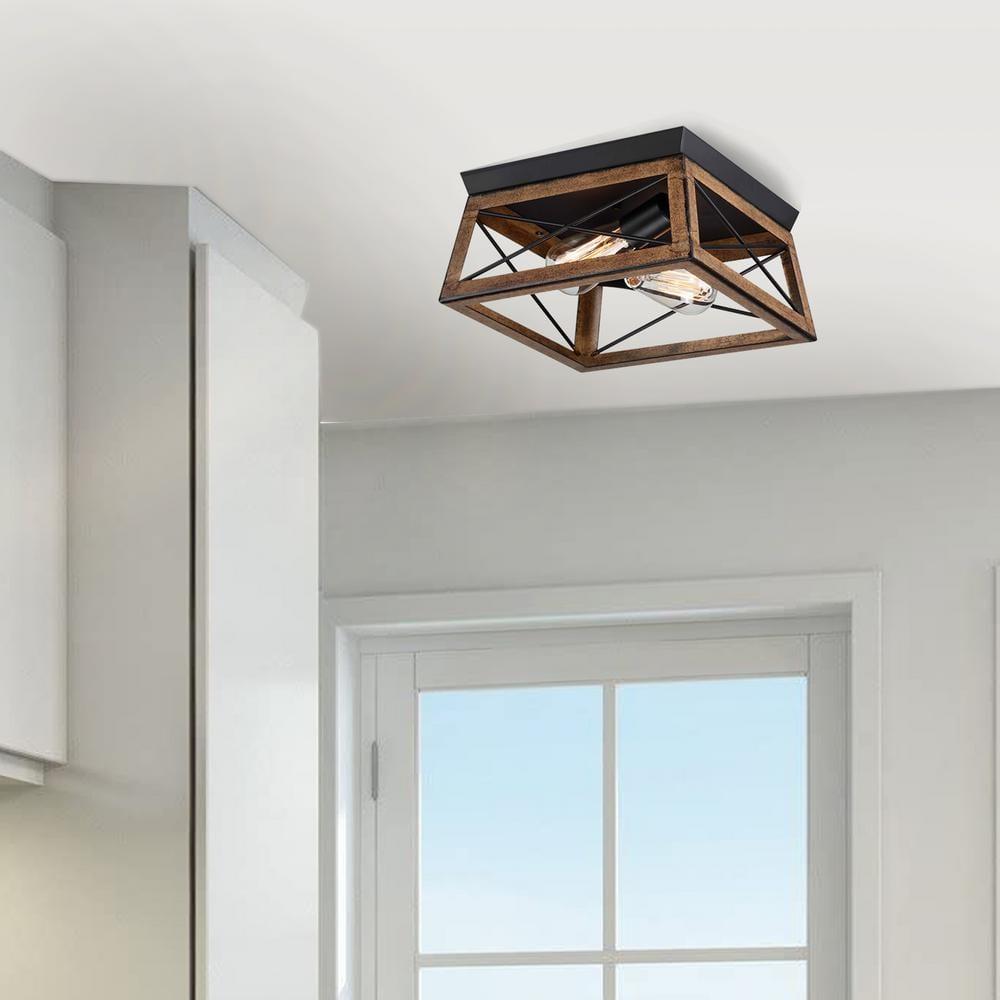 2-Light Farmhouse Close to Ceiling Light Fixture, Flush Mount Ceiling Light for Kitchen, Dining Room, Living Room, Hallway