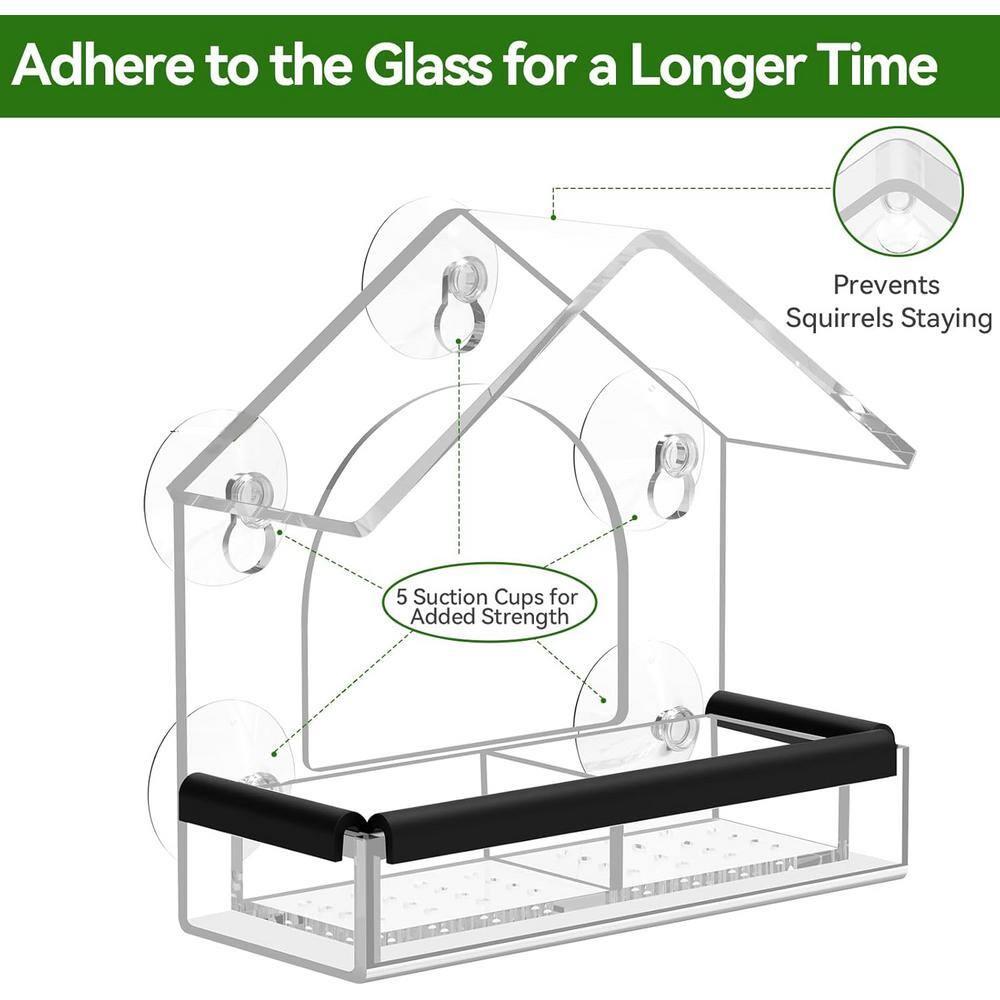 Clear Window Bird Feeder with 5 Extra Strong Suction Cups, DY-SKTY Sturdy and Durable Acrylic Birdfeeders for Viewing Wild Birds Outside, as a Bird Watching Gift, Outdoor Birdhouse Box, Garden Decor