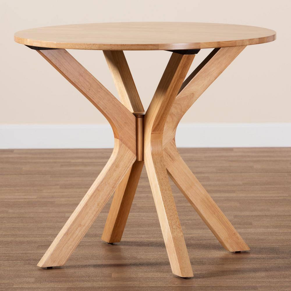 Baxton Studio 34" Wide Kenji Wood Round Dining Table Natural Brown: Rubberwood, Seats 4
