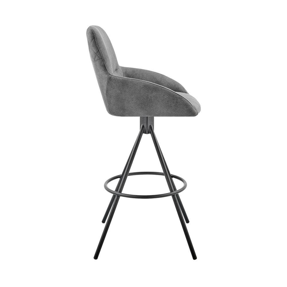 30" Odessa Barstool with Fabric Finish Black/Charcoal - Armen Living: Matte Metal Frame, Square Back