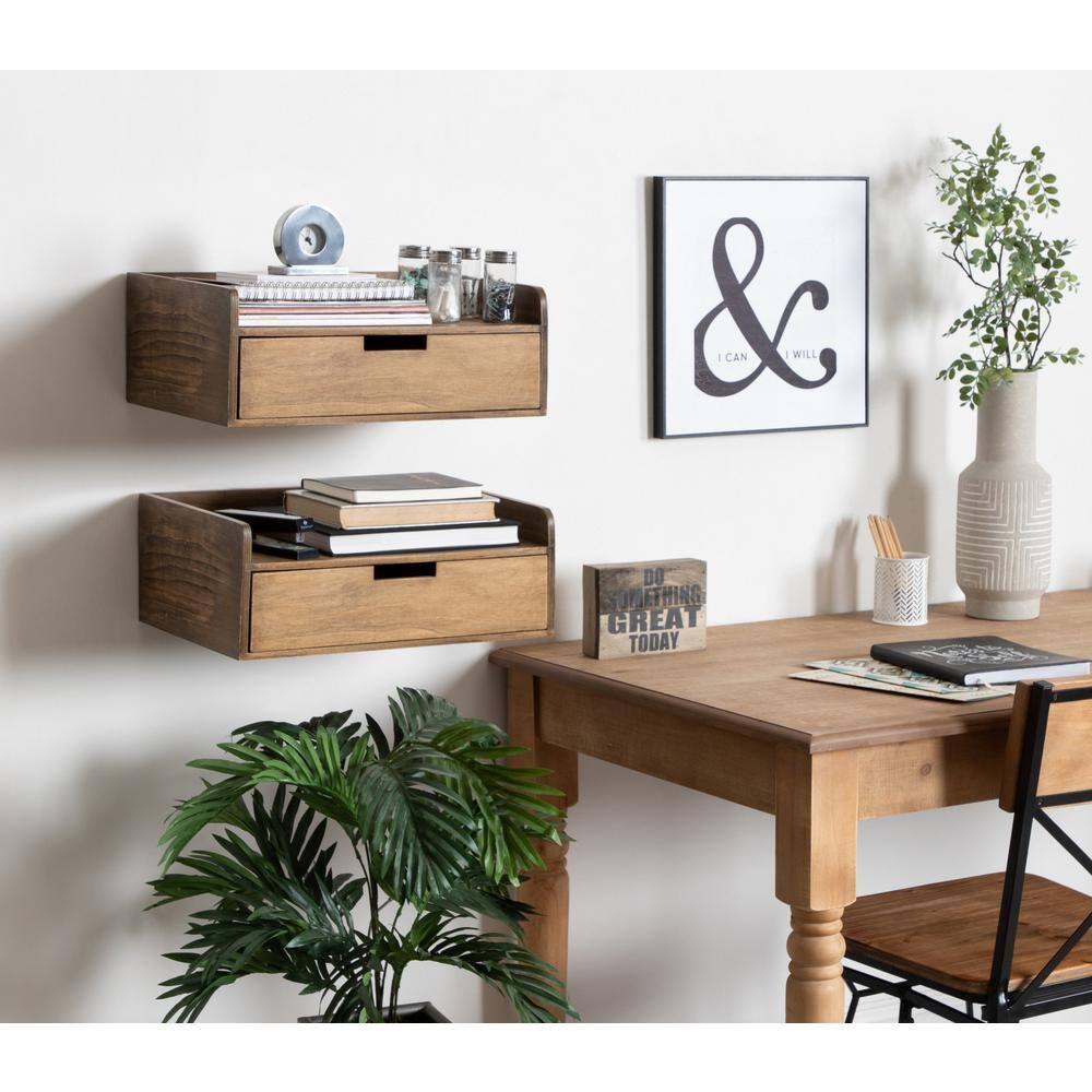 18" x 12" x 6.5" Kitt Floating Shelf Side Table with Drawer - Kate & Laurel All Things Decor: Wall Mounted Storage
