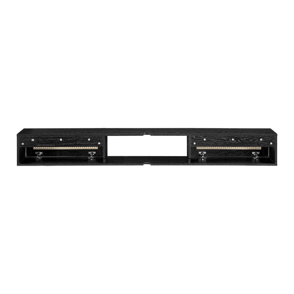 Walker Edison Modern Rattan-Door Floating TV stand for TVs up to 80”, Black