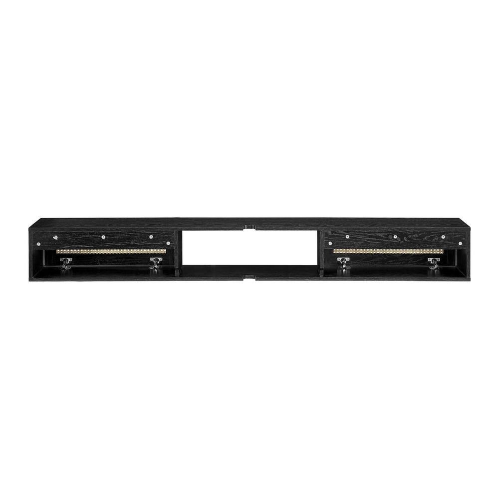 Walker Edison Modern Rattan-Door Floating TV stand for TVs up to 80”, Black