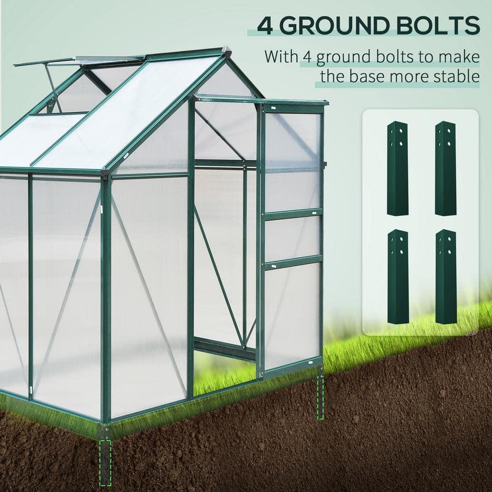 Outsunny 6' x 4' x 7' Polycarbonate Greenhouse, Heavy Duty Outdoor Aluminum Walk-in Green House Kit with Vent & Door for Backyard Garden, Green