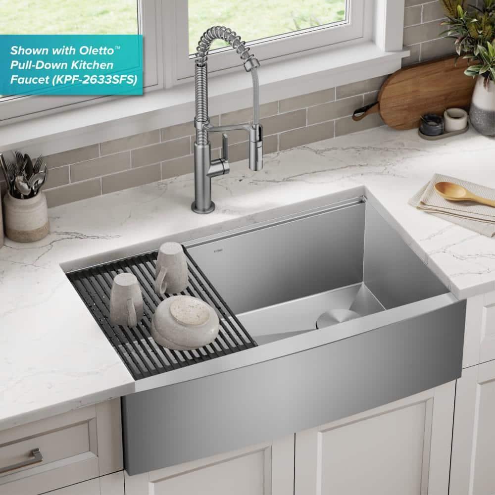 KRAUS Kore™ Workstation 33-inch 16 Gauge Stainless Steel Single Bowl Farmhouse Kitchen Sink with Accessories