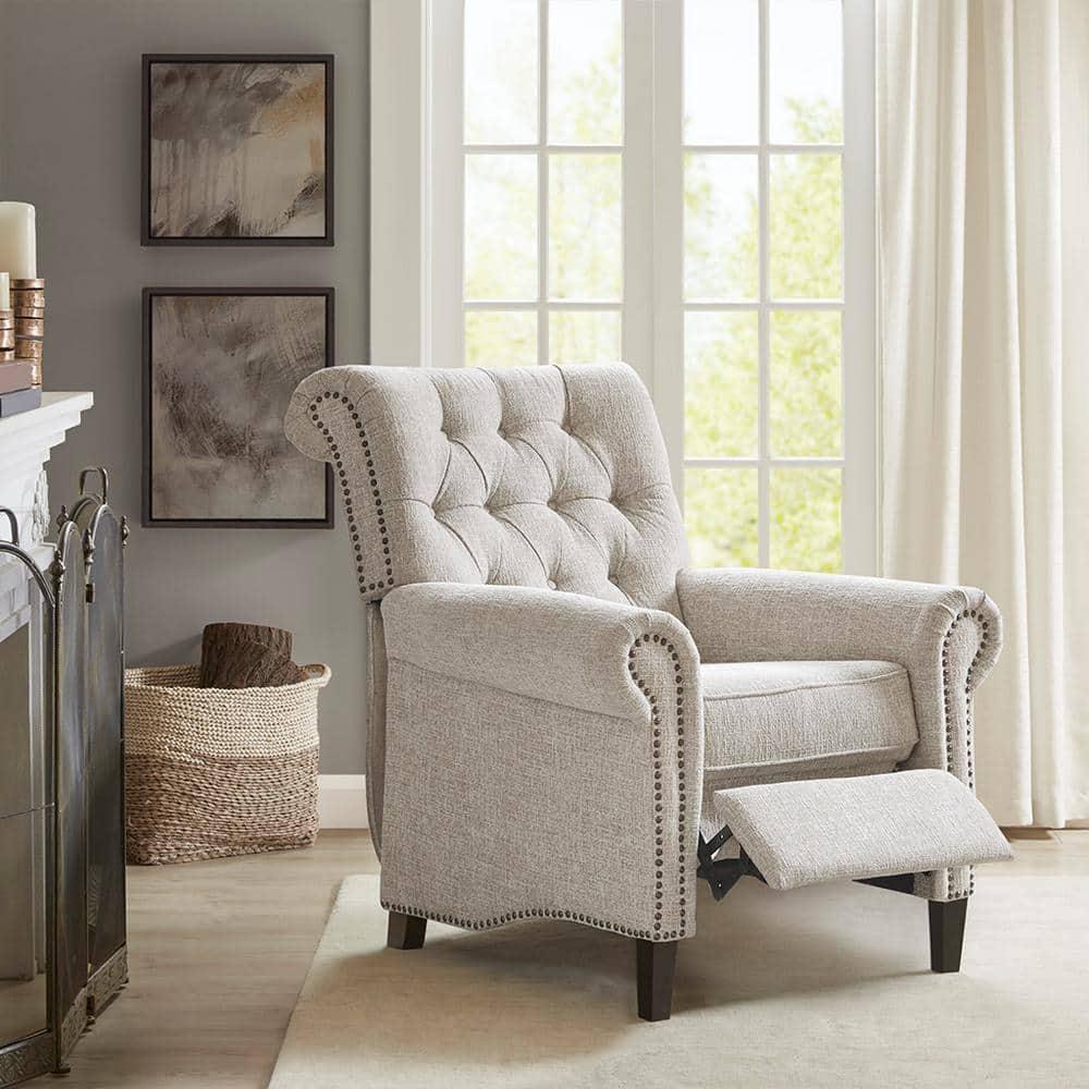Madison Park Zak Recliner Chair Cream : Polyester Upholstery, Wood Legs, Foam Fill, Spot Clean