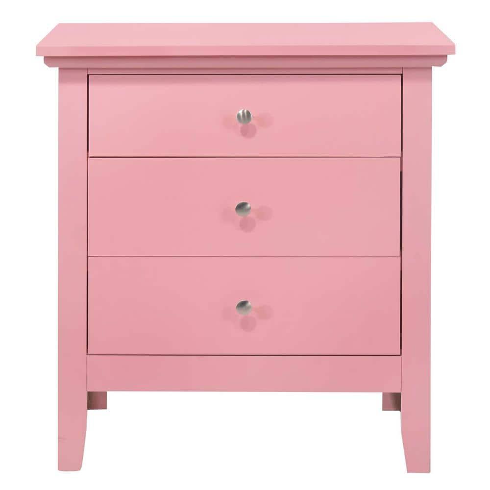 Passion Furniture Hammond 3-Drawer Pink Nightstand (26 in. H x 24 in. W x 18 in. D)