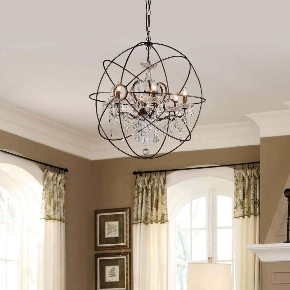 Warehouse of Tiffany Planetshaker II Antique Bronze and Crystal 6-light Chandelier