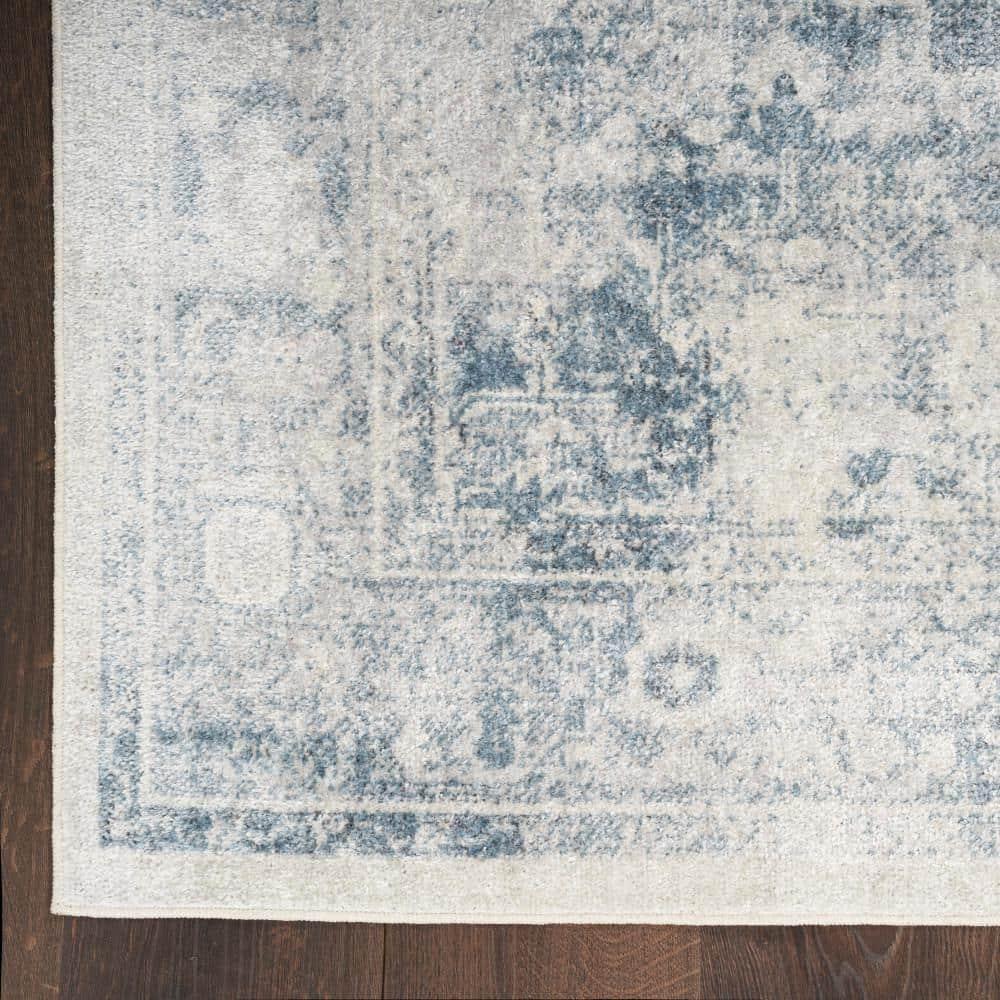Nourison Astra Machine Washable Vintage Persian Indoor Bathroom, Kitchen Runner Rug Blue/Ivory 2'2" x 8'