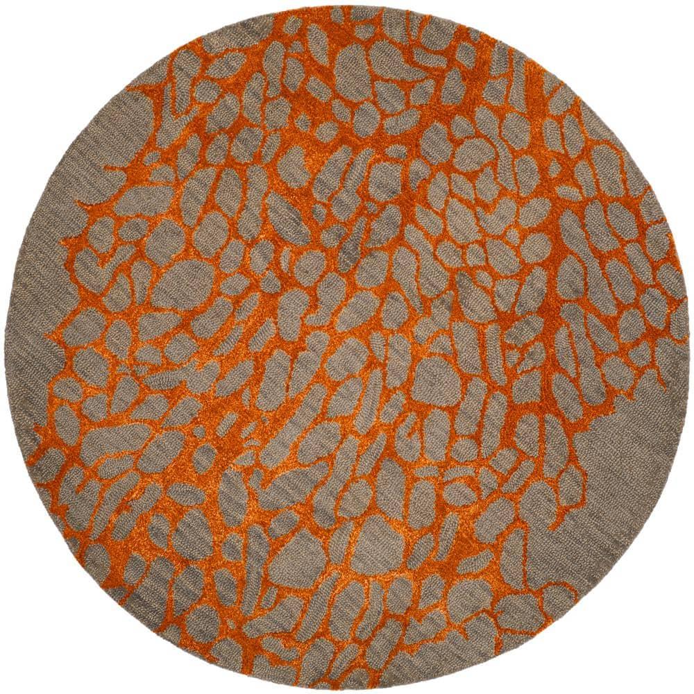 Blossom BLM695 Hand Hooked Indoor Area Rug - Grey/Orange - 6' Round - Safavieh