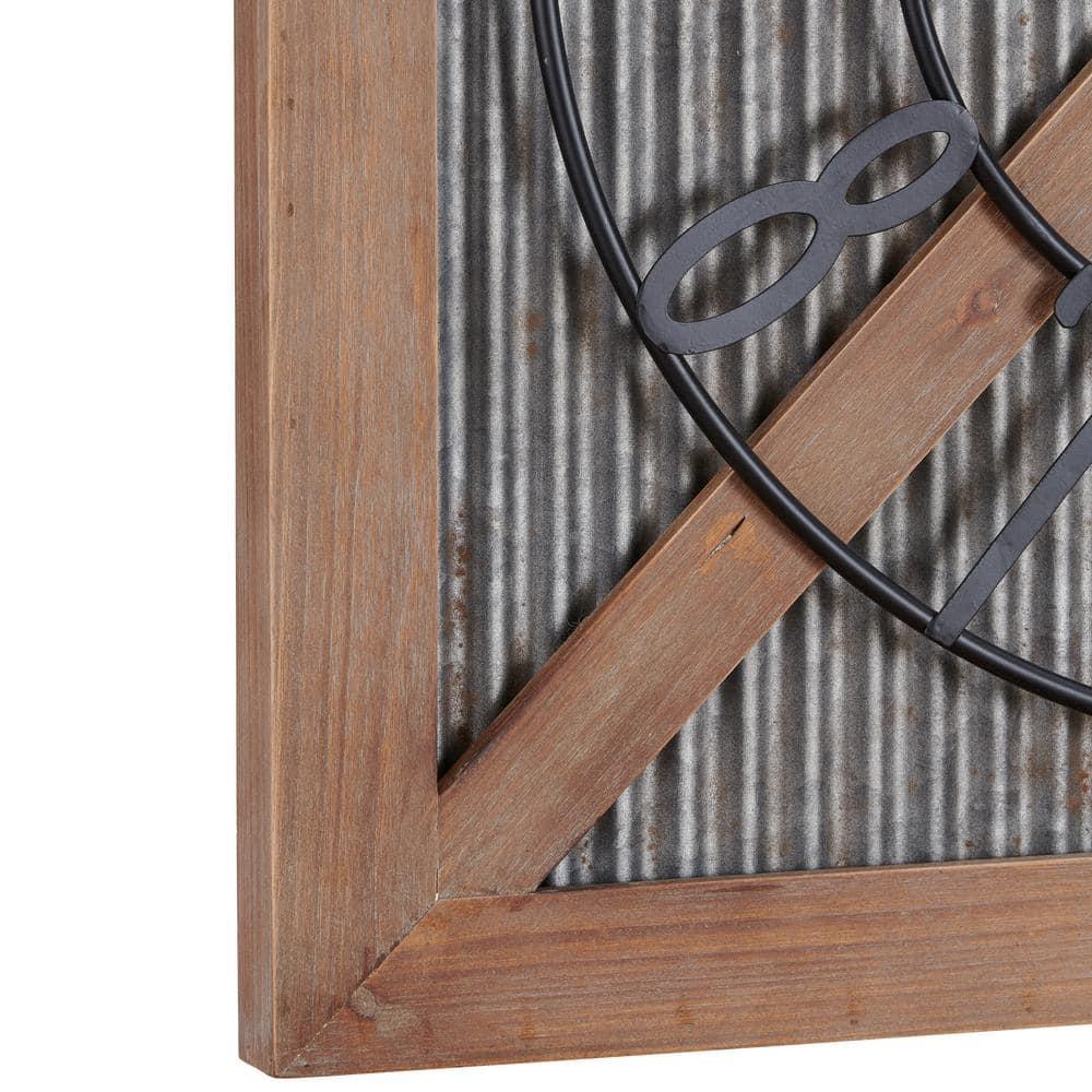 FirsTime & Co. Brown And Silver Fieldhaven Barn Door Wall Clock, Farmhouse, Analog, 27 x 2 x 29 in