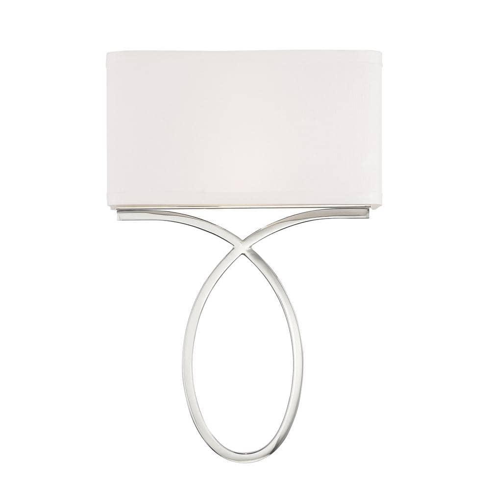 Elegant 2-Light Polished Nickel Sconce with White Silk Shade