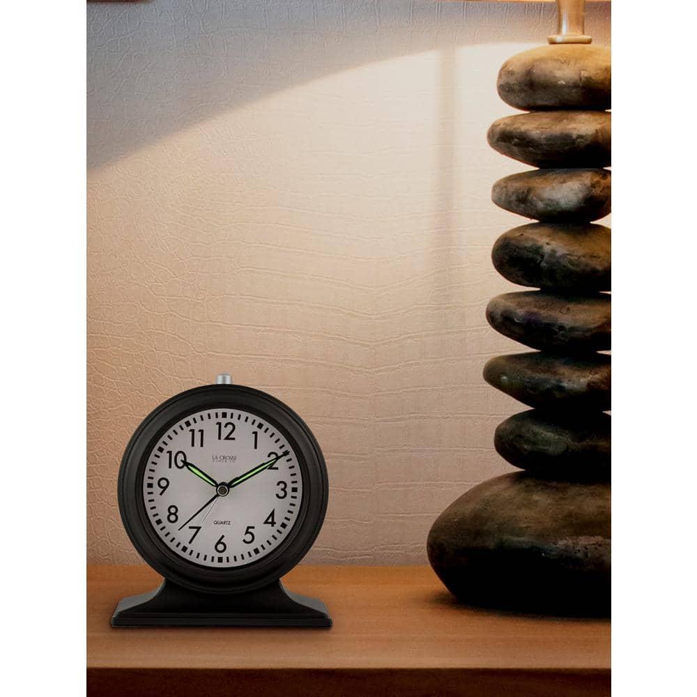 Symple Stuff Traditional Analog Quartz Movement / Crystal Tabletop Clock with Alarm in Black