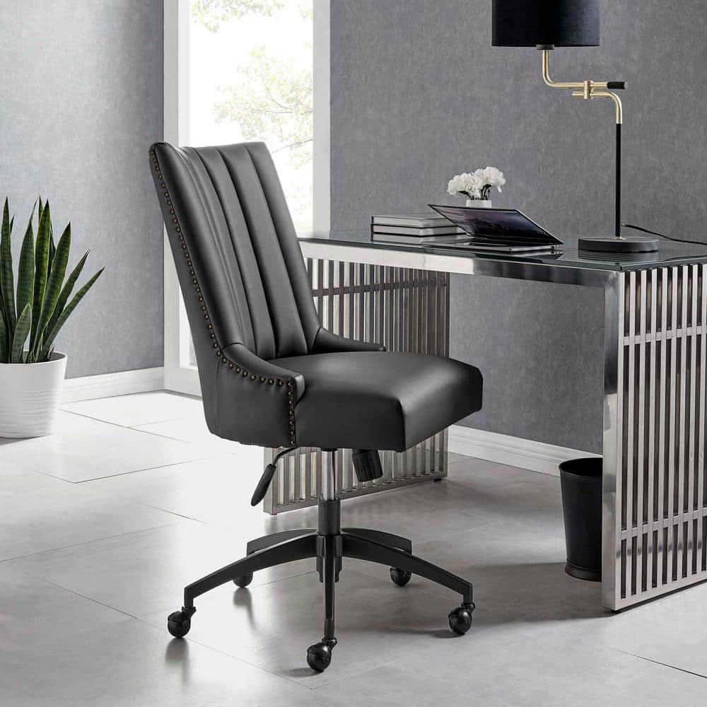 Modway Empower Channel Tufted Vegan Leather Office Chair Black: Metal Frame, Adjustable Height, Modern Style