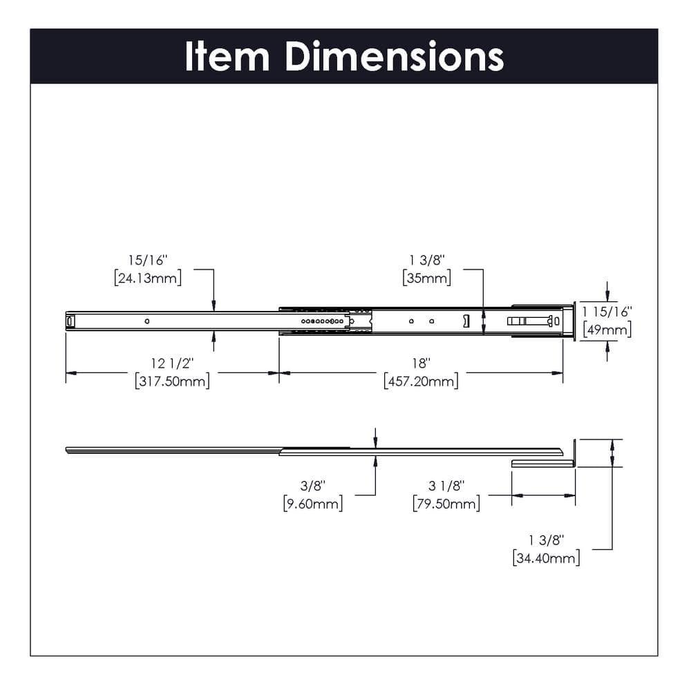 Drawer Slide Center Mount 3/4 Extension Cadmium Finish