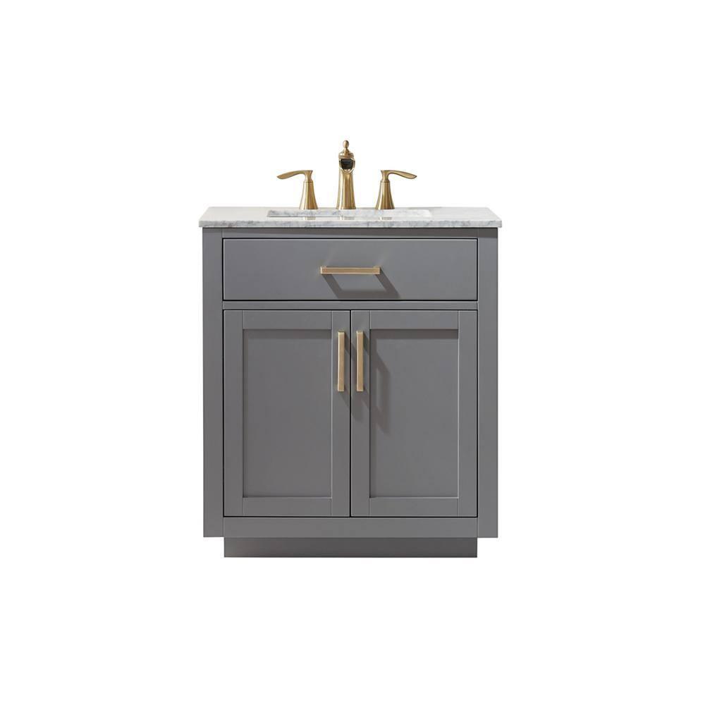 Ivy 30" Single Bathroom Vanity Set in Gray and Carrara White Marble Countertop without Mirror