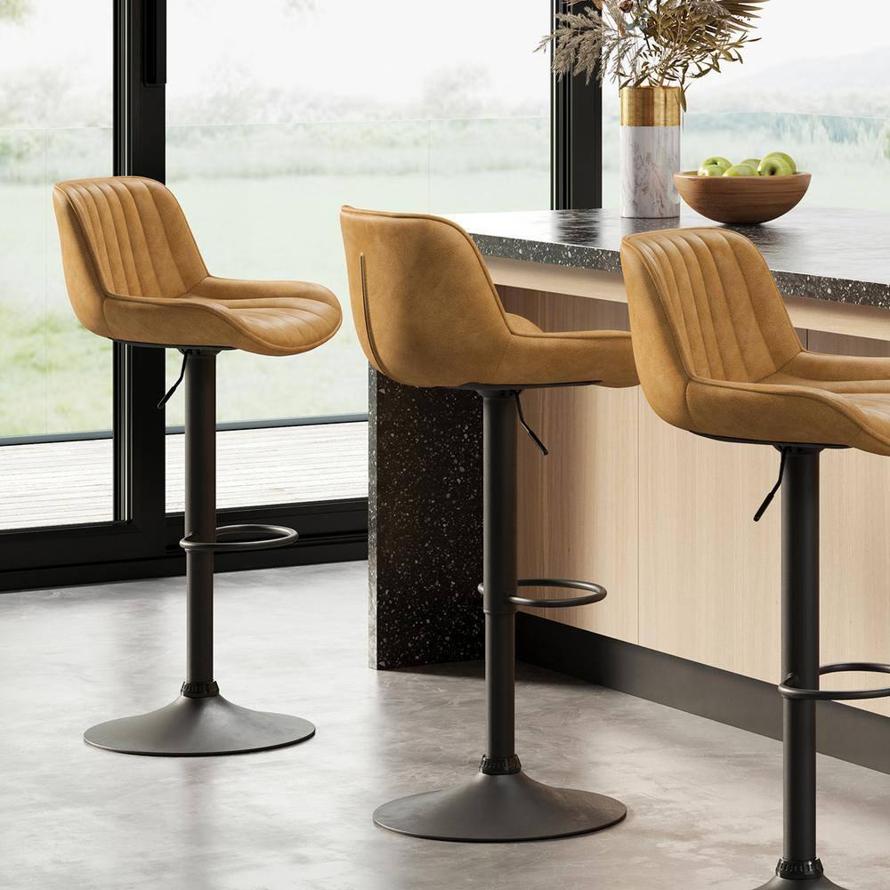 Art Leon Rustic Bar Stools Set of 2, Faux Leather with Backrest Chrome Legs, Upholstered Swivel Kitchen Stools, Gray